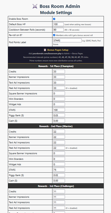 Boss Room Admin Settings